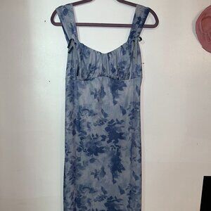 Cider Mesh Square Neck Floral Bowknot Midi Dress